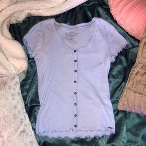 hollister baby blue button up cozy tee shirt w/lettuce edge